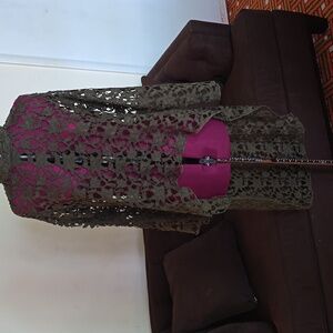 Olive Green Crochet Lace High-Low SHIRT